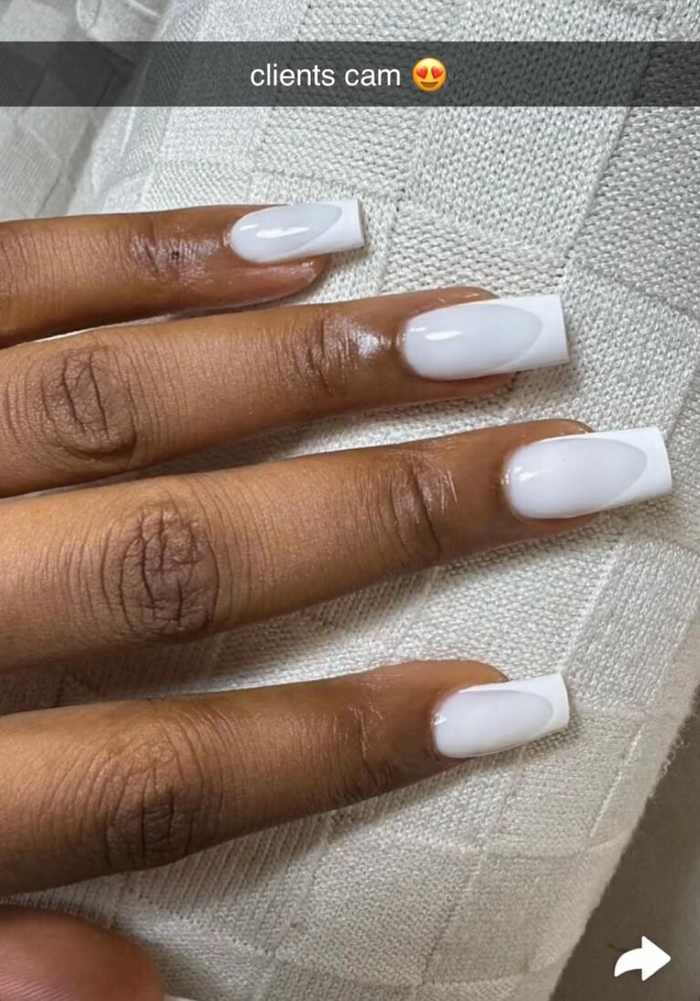 Nail salon Toronto client photo — milky white French tip set by Evoire Beauty